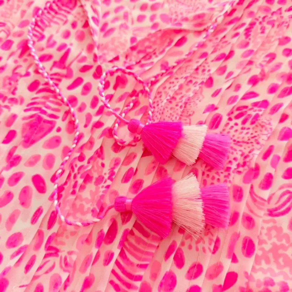 Lilly Pulitzer Marilina Tunic Top Size Medium Neon Raz Pink Blue Fish Print - Picture 4 of 7